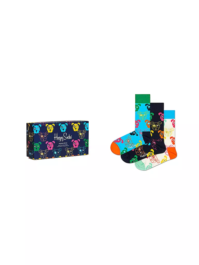 HAPPY SOCKS | Coffret cadeau chaussettes pour femmes MIXED DOGS, lot de 3, 36-40 marine | 