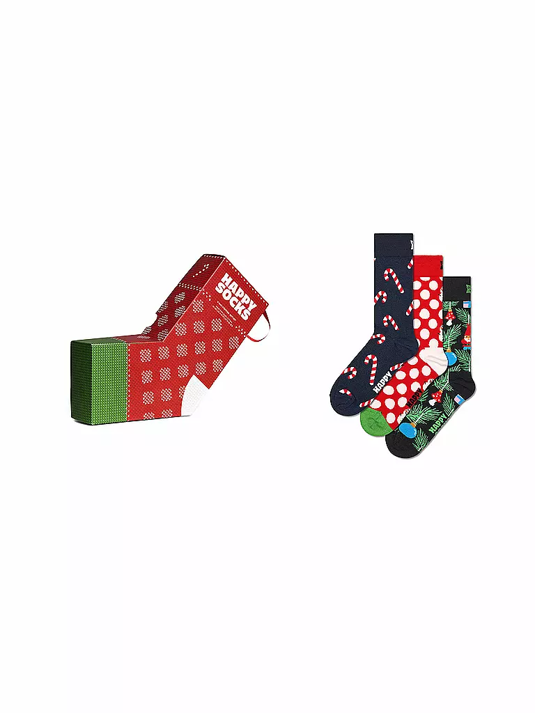 HAPPY SOCKS | Coffret cadeau de 3 paires de chaussettes pour homme X-MAS bleu marine 41-46 | dunkelblau