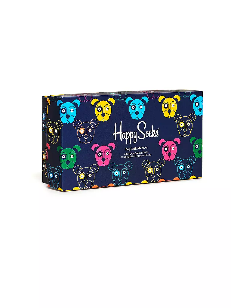 HAPPY SOCKS | Coffret cadeau de chaussettes pour homme CHIENS ASSORTIS, lot de 3, 41-46 marine | Bleu foncé