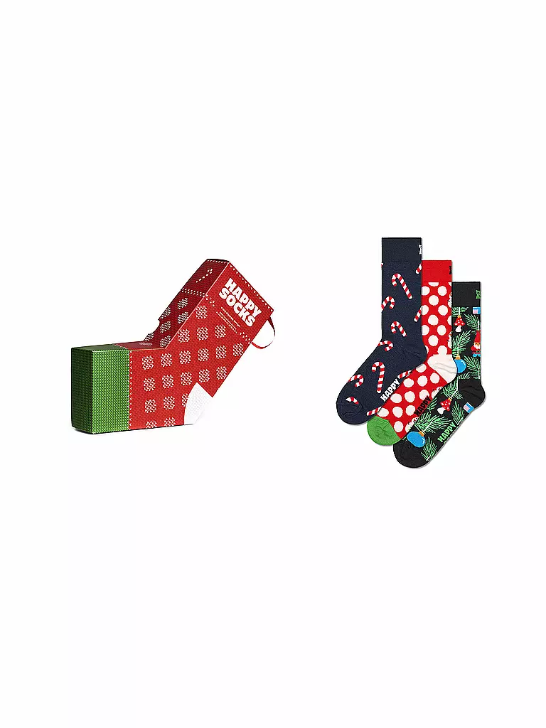 HAPPY SOCKS | Coffret cadeau de Noël pour femmes, lot de 3 paires, tailles 36-40, bleu marine | Bleu foncé