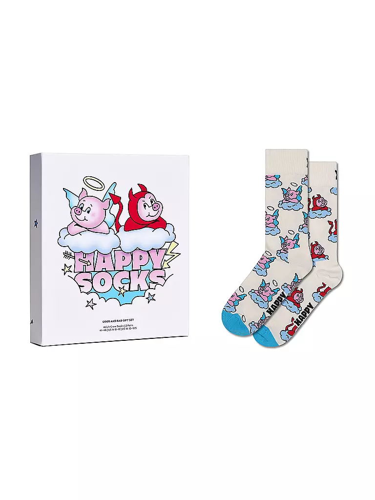 HAPPY SOCKS | Coffret cadeau femme 2 paires GOOD BAD PIG 36-40 white | Crème