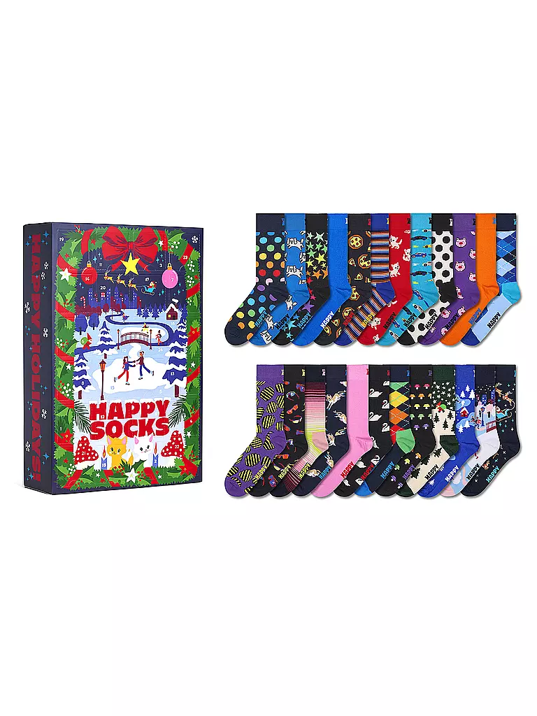 HAPPY SOCKS | Coffret cadeau homme 24 pièces CALENDRIER DE L'AVENT 41-46 marine | Bleu foncé