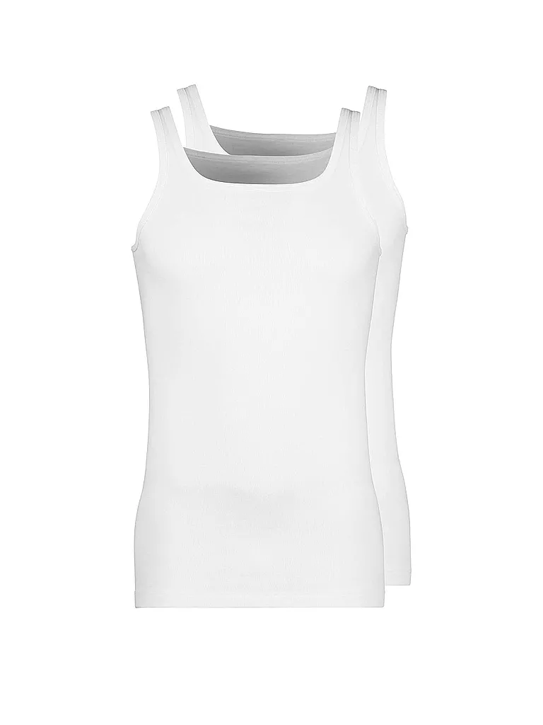 HUBER | Débardeur - Maillot de corps, lot de 2 "Duo Line" en côtes fines (Blanc) | Blanc