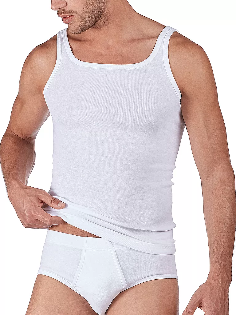 HUBER | Débardeur - Maillot de corps, lot de 2 "Duo Line" en côtes fines (Blanc) | Blanc