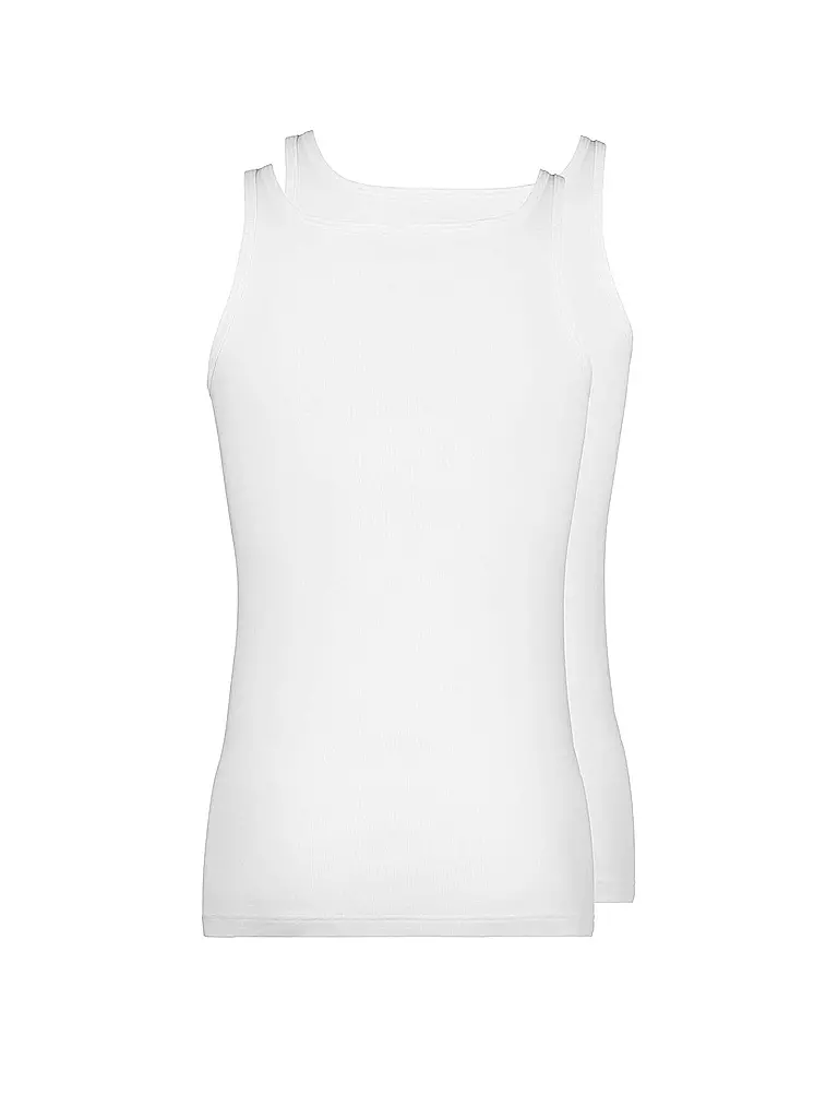 HUBER | Débardeur - Maillot de corps, lot de 2 "Duo Line" en côtes fines (Blanc) | 