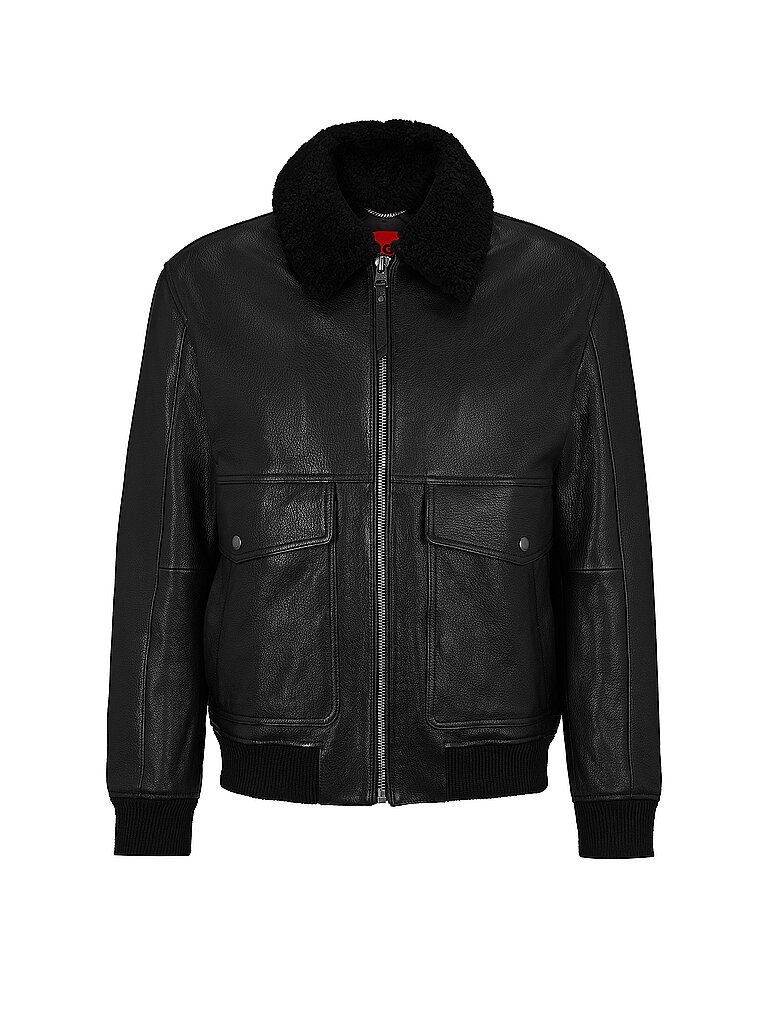 HUGO+Veste+en+cuir+LADAMUS+noir+|+S