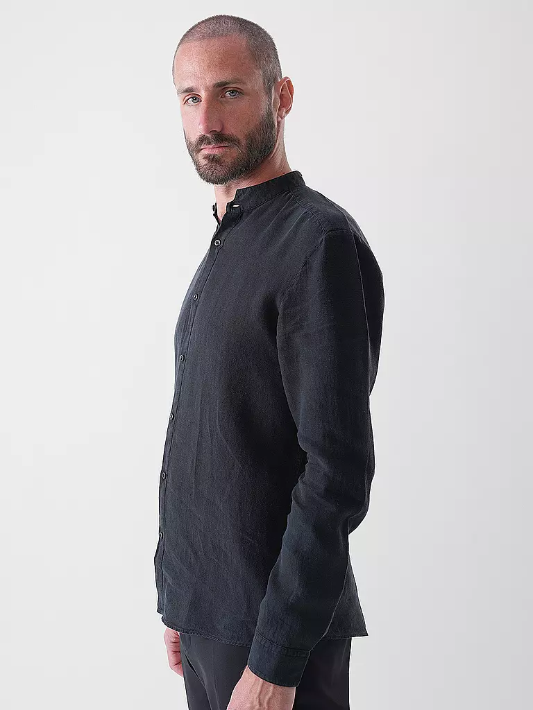 HUGO | Chemise en lin coupe slim ELVORY | Noir