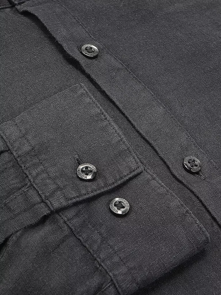 HUGO | Chemise en lin coupe slim ELVORY | Noir