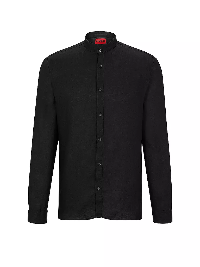 HUGO | Chemise en lin coupe slim ELVORY | Noir