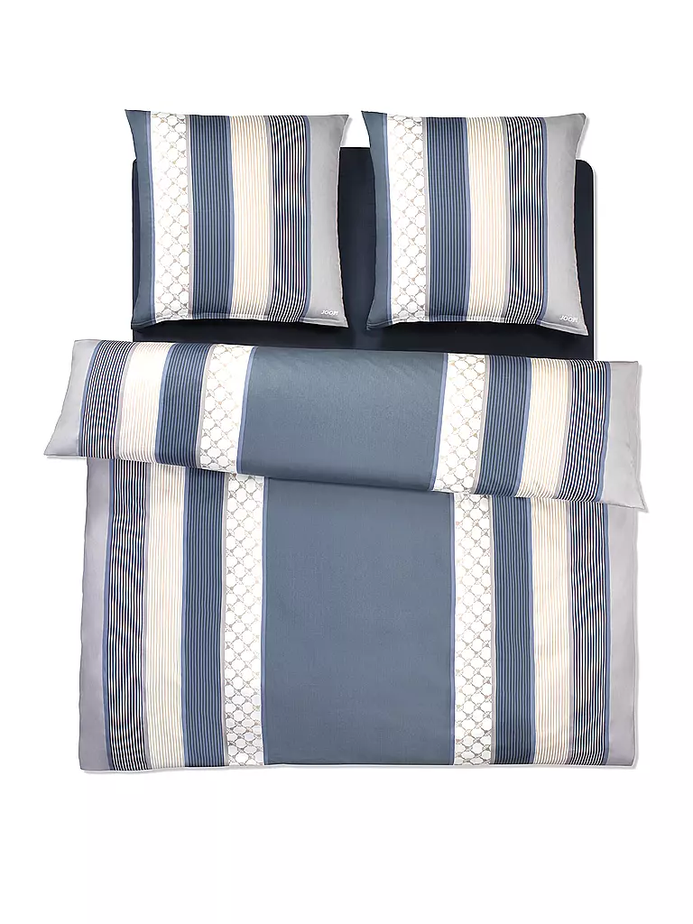 JOOP | Linge de lit en satin Cornflower Stripes 2 x 70x90cm / 200x200cm Deep Coal | grau