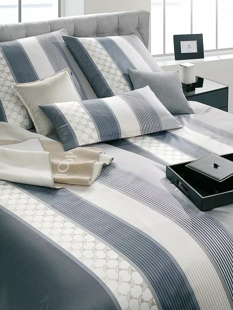JOOP | Linge de lit en satin Cornflower Stripes 70x90cm / 140x220cm Deep Coal | Gris