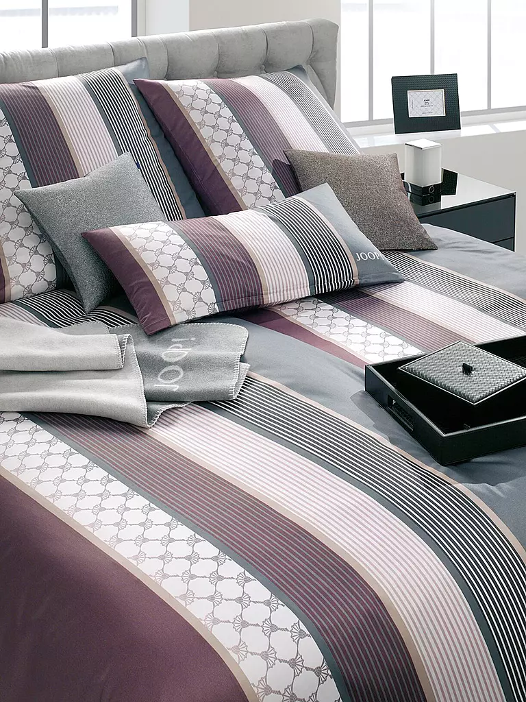 JOOP | Linge de lit en satin Cornflower Stripes 70x90cm / 140x220cm Deep Wine | Baie