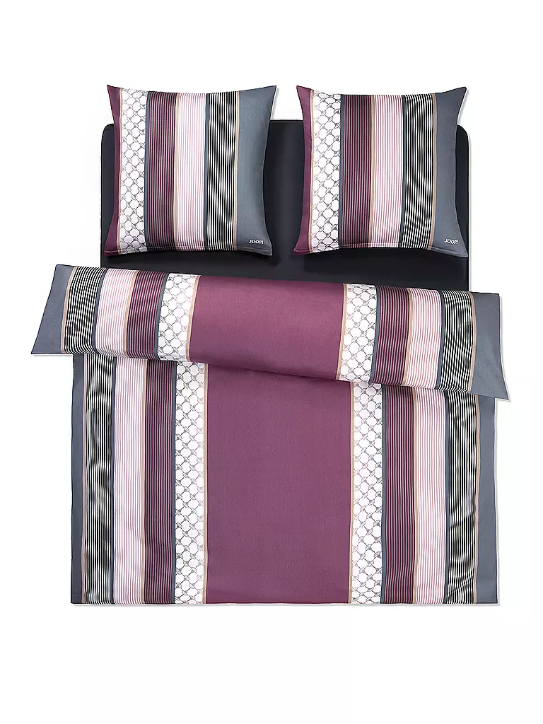 JOOP | Satin Bettwäsche Cornflower Stripes 2 x 70x90cm / 200x200cm Deep Wine | Baie