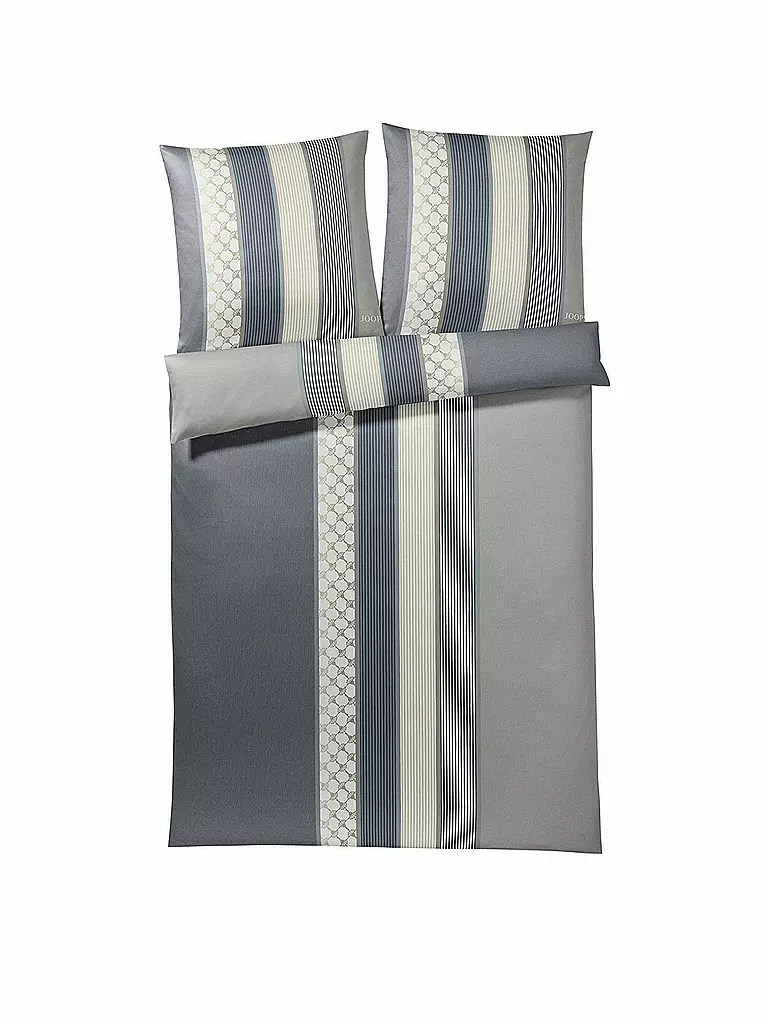 JOOP | Satin-Bettwäsche "Cornflower Stripes" 70x90 / 140x200cm (Deep Coal) | Gris