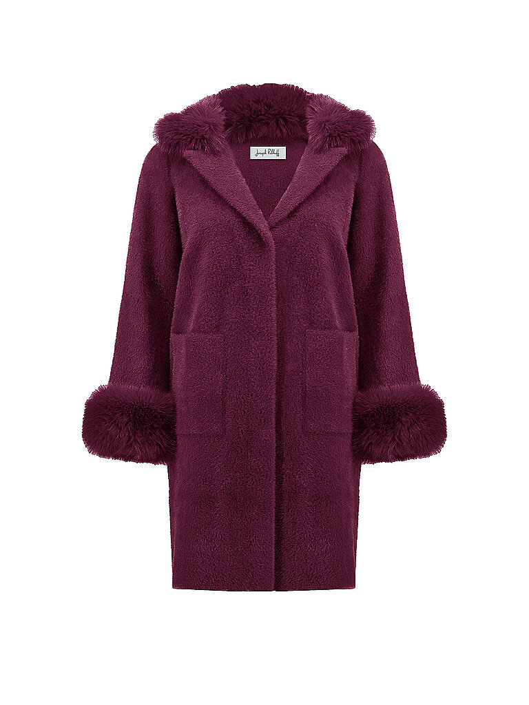 Manteau en fausse fourrure rouge foncé S