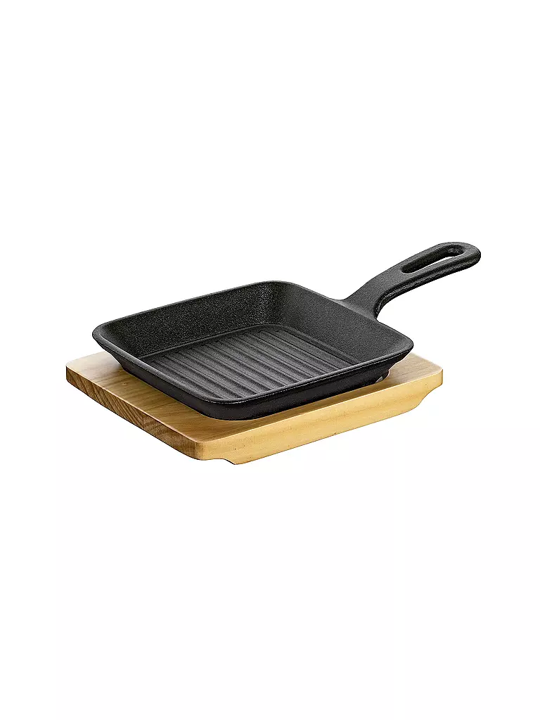 KÜCHENPROFI | Poêle à griller/servir avec planche en bois 23x13,5cm | schwarz