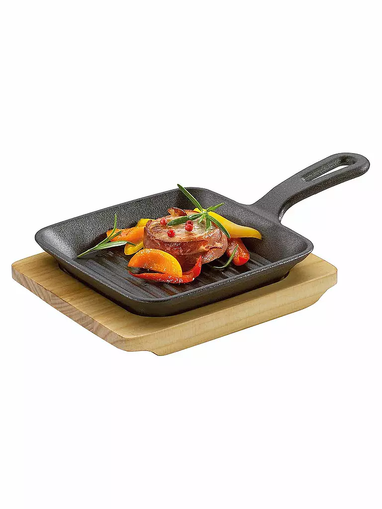 KÜCHENPROFI | Poêle à griller/servir avec planche en bois 23x13,5cm | schwarz