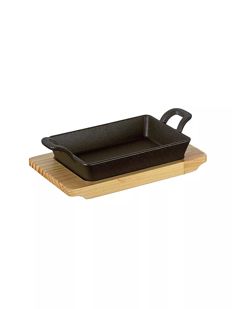 KÜCHENPROFI | Poêle de service rectangulaire avec planche en bois 21,5x12,5cm | schwarz