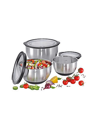 KÜCHENPROFI | Set de bols avec couvercles DELUXE antidérapant, 3 pièces acier inoxydable/silicone