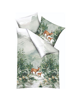 KAEPPEL | Parure de lit en flanelle MAJESTIC DEER 70x90cm/140x200cm Vert