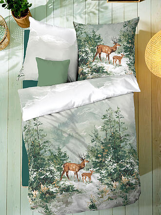 KAEPPEL | Parure de lit en flanelle MAJESTIC DEER 70x90cm/140x200cm Vert