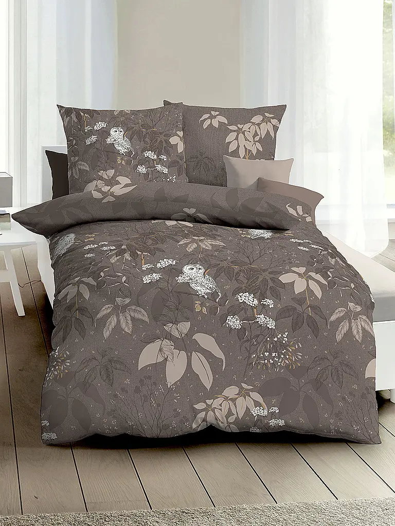 KAEPPEL | Linge de lit en flanelle 70x90cm/140x200cm CHOUETTE DES NEIGES Marron | Marron