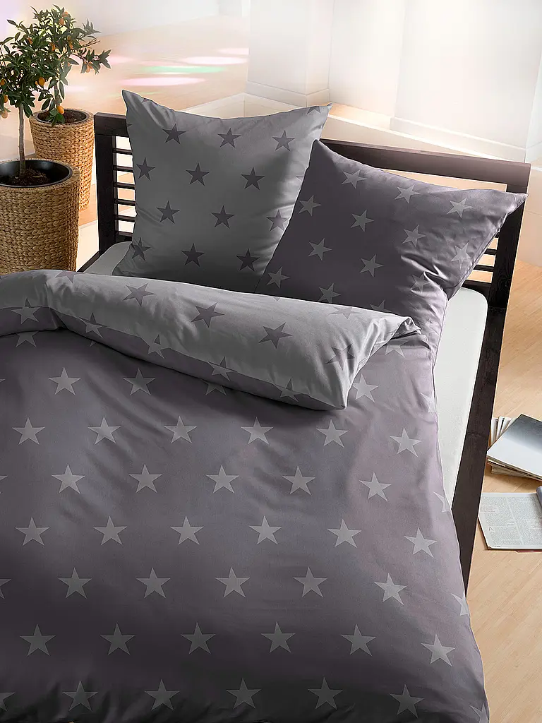 KAEPPEL | Linge de lit en flanelle 70x90cm/140x200cm STARS Zinn | Gris