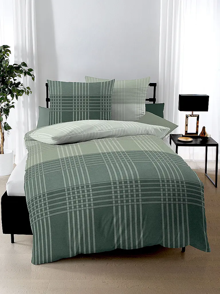 KAEPPEL | Linge de lit en flanelle 70x90cm/140x200cm ZONES Olive | Vert foncé