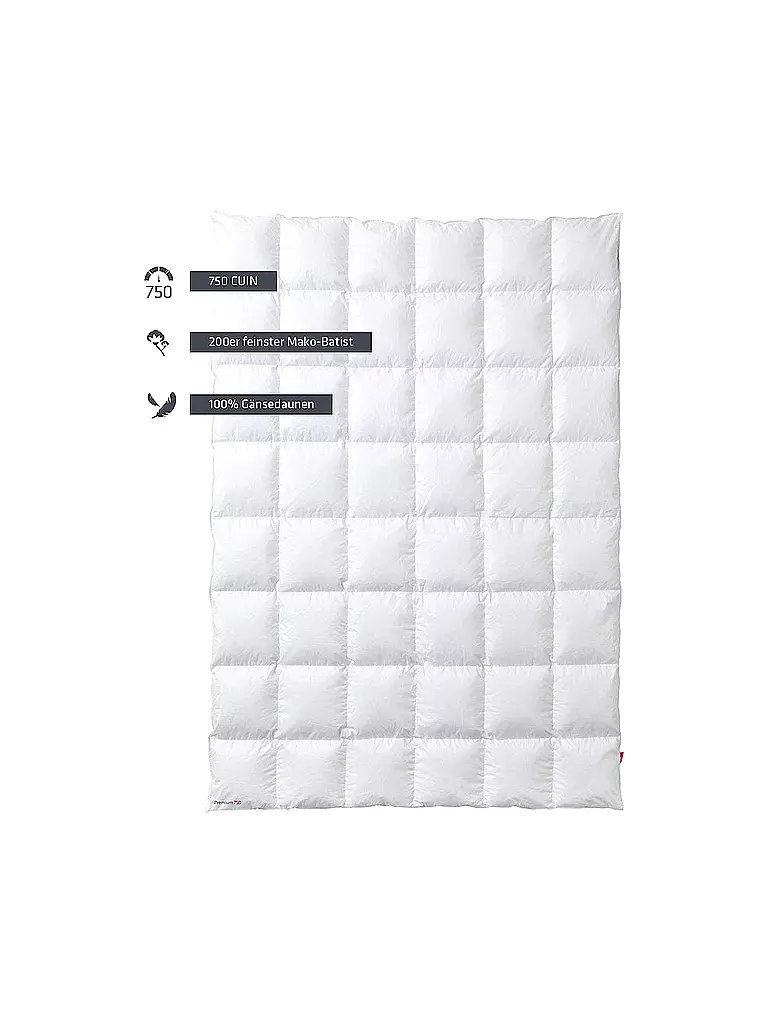 KAUFFMANN | Couette à cassettes en duvet "Premium 750" 140x220cm (580g chaude) | weiss