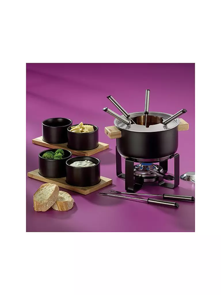 KELA | Set à fondue 16 pièces GUNTEN Noir/Inox | schwarz