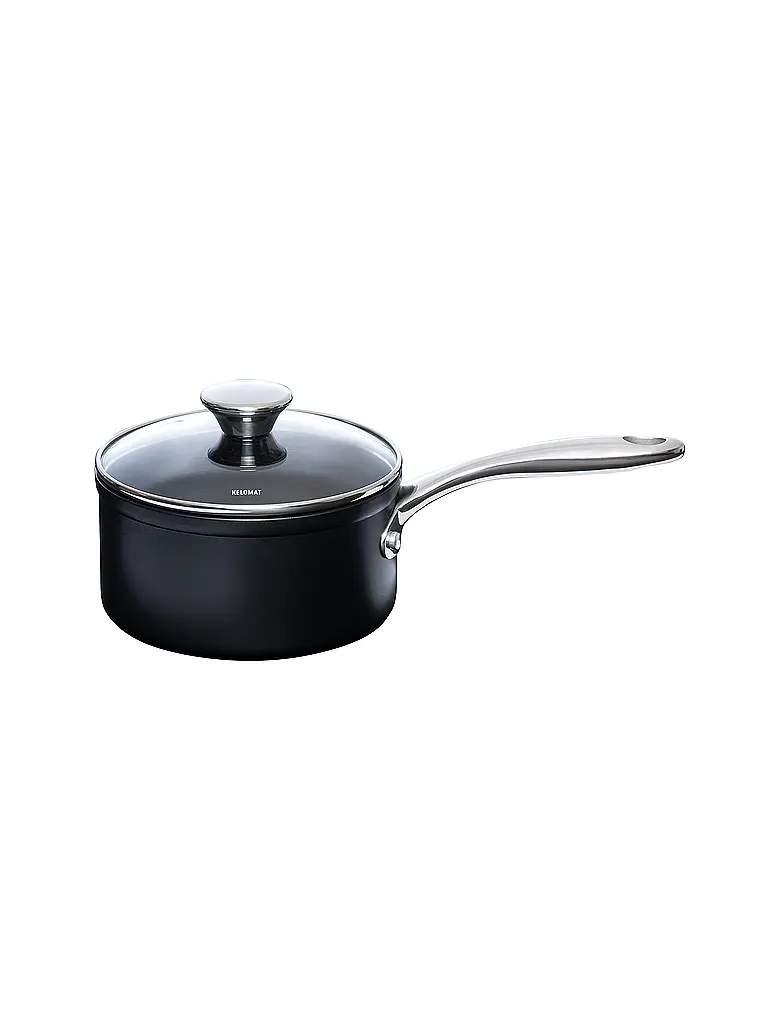 KELOMAT | Casserole à manche avec couvercle en verre 16cm/1,6l NUOVO Céramique/Antiadhésif | Noir