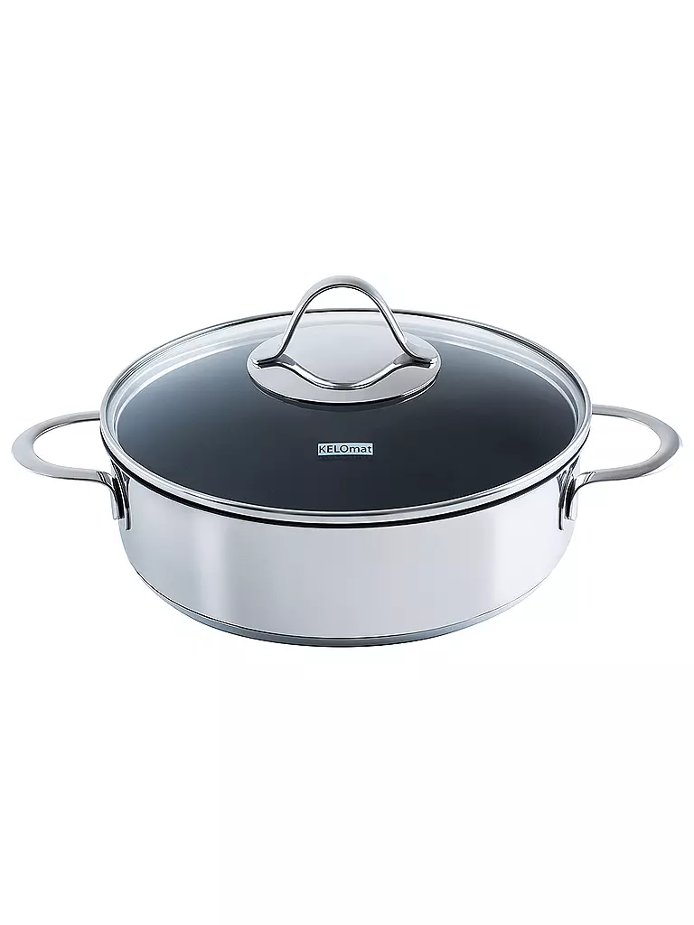 KELOMAT | Sauteuse avec couvercle Perfekt 24cm Acier inoxydable Antiadhésif | Argent