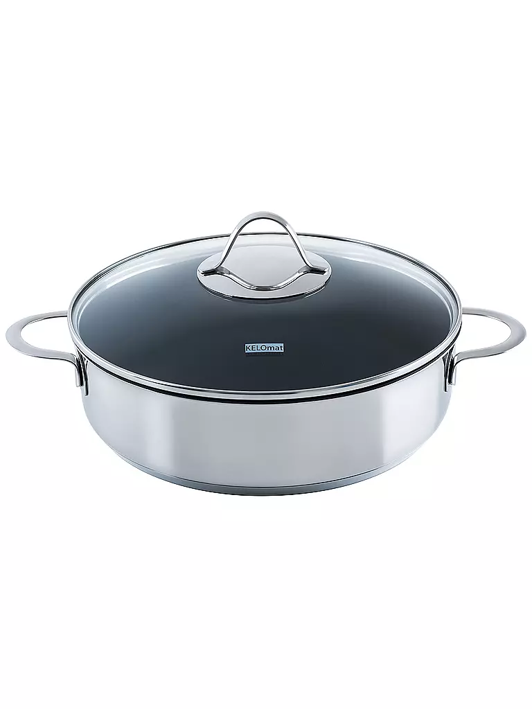 KELOMAT | Sauteuse avec couvercle Perfekt 28cm Acier inoxydable Antiadhésif | Argent