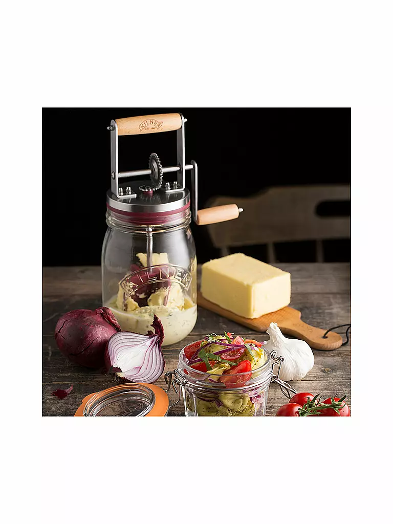 KILNER | Beurrier à manivelle 1l verre/acier inoxydable | Transparent