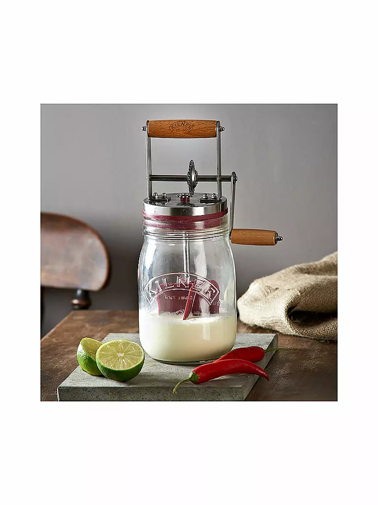 KILNER | Beurrier à manivelle 1l verre/acier inoxydable | Transparent