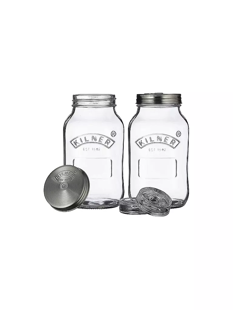 KILNER | Kit de fermentation avec 2 bocaux 1l en verre/acier inoxydable | Transparent