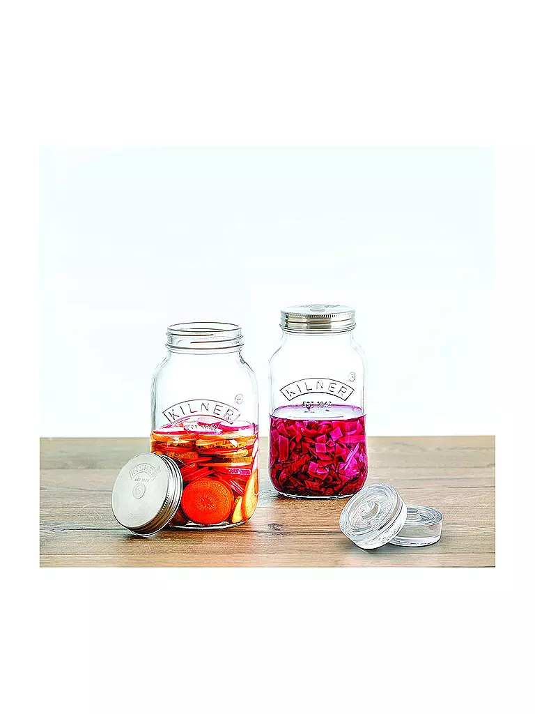 KILNER | Kit de fermentation avec 2 bocaux 1l en verre/acier inoxydable | Transparent