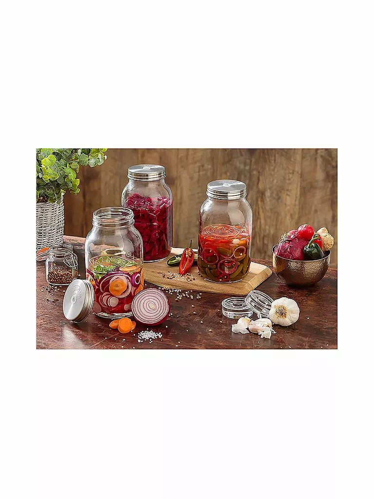 KILNER | Kit de fermentation avec 2 bocaux 1l en verre/acier inoxydable | 