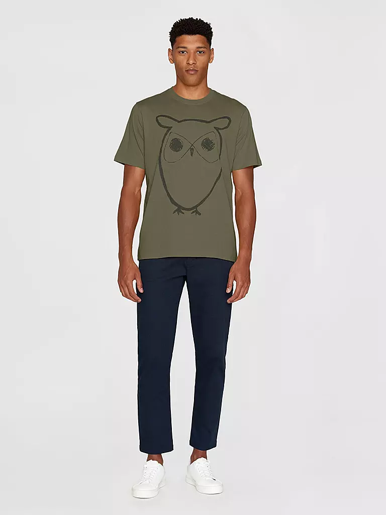 KNOWLEDGE COTTON APPAREL | T-Shirt BIG OWL | Olive
