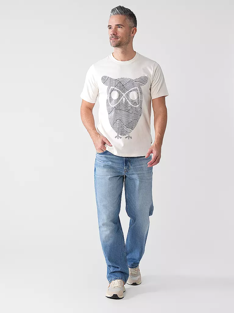 KNOWLEDGE COTTON APPAREL | T-Shirt OWL LINES | Crème