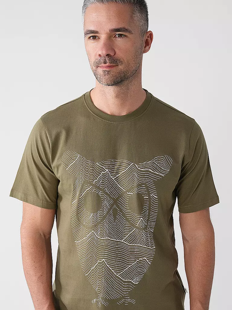KNOWLEDGE COTTON APPAREL | T-Shirt OWL LINES | Olive
