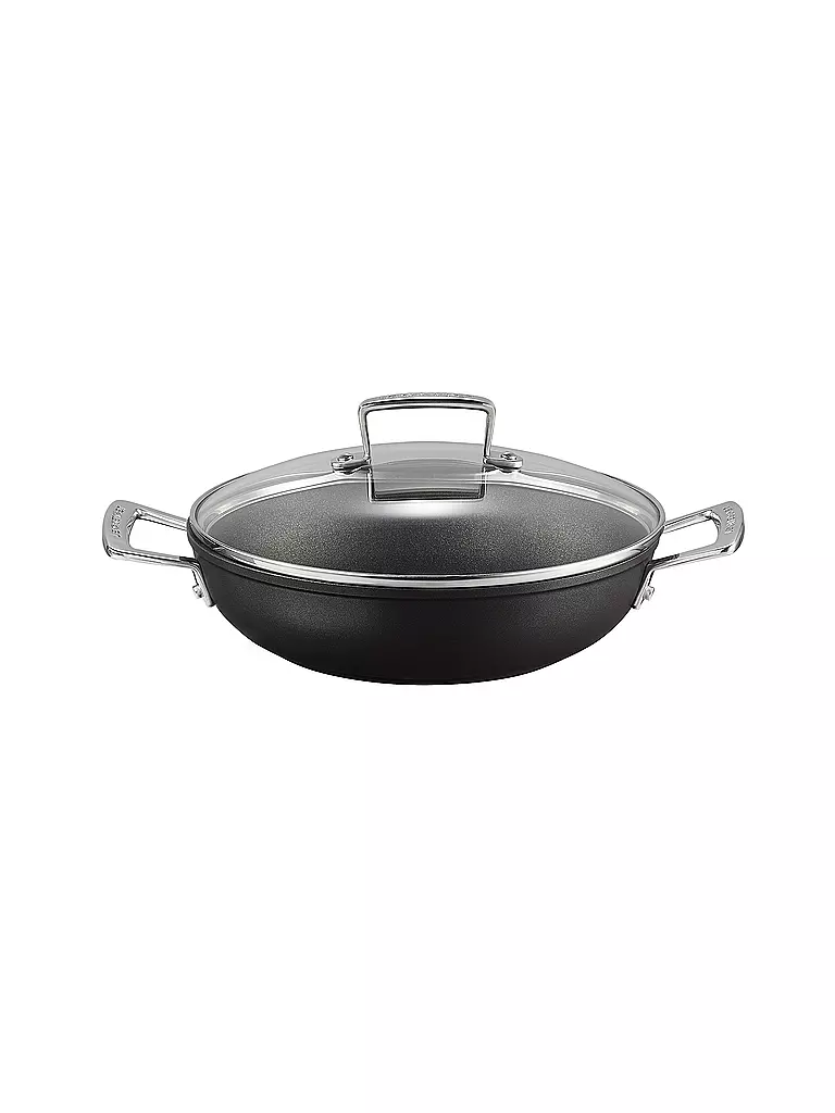 LE CREUSET | Poêle professionnelle antiadhésive en aluminium avec couvercle en verre 24cm/2,3l Noir | schwarz