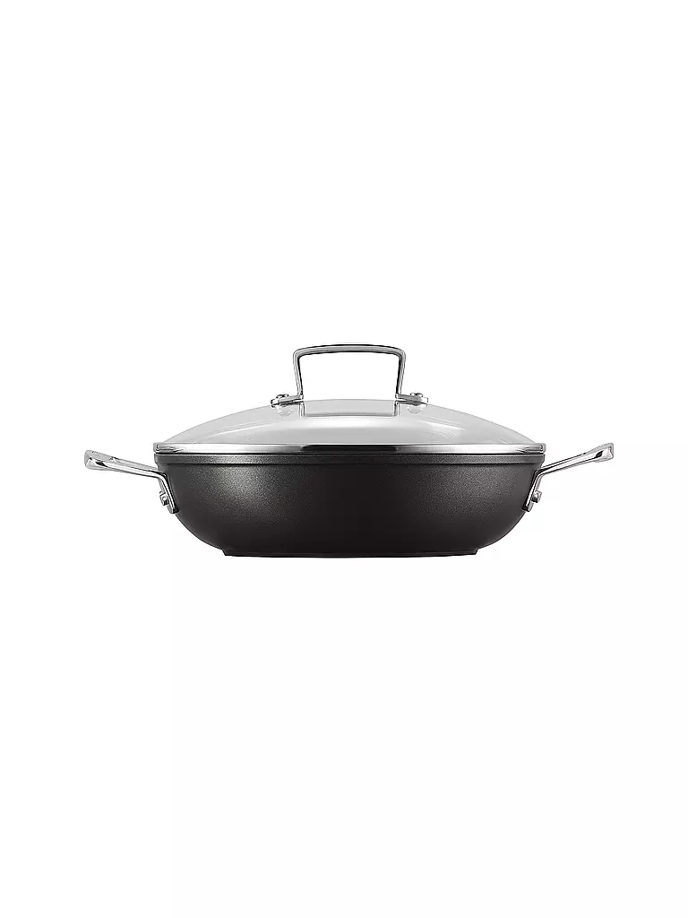 LE CREUSET | Poêle professionnelle antiadhésive en aluminium avec couvercle en verre 24cm/2,3l Noir | schwarz