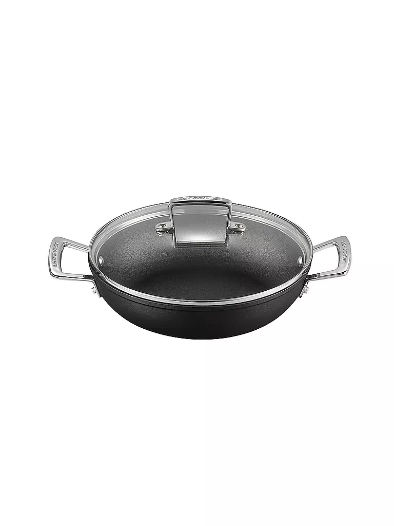 LE CREUSET | Poêle professionnelle antiadhésive en aluminium avec couvercle en verre 24cm/2,3l Noir | 