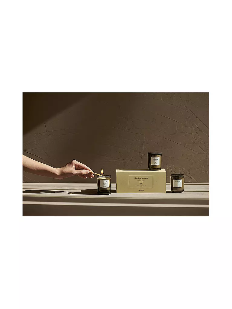 LOOOPS | Coffret cadeau de 3 bougies parfumées LA QUATRIÈME SAISON | dunkelgrün