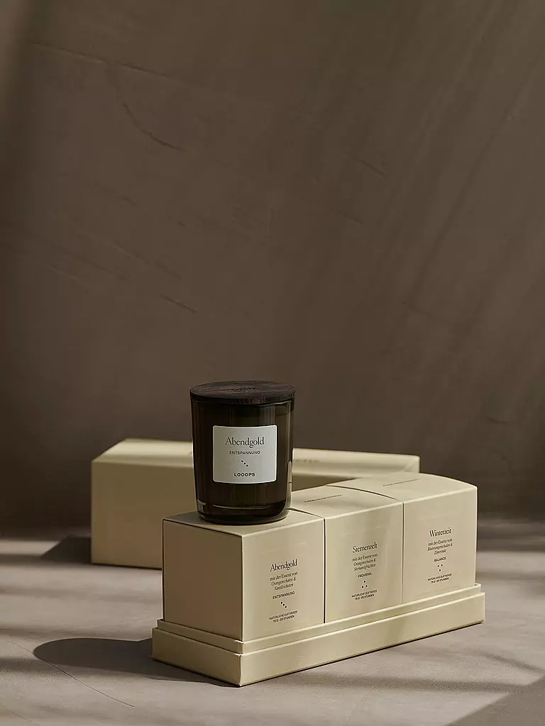 LOOOPS | Coffret cadeau de 3 bougies parfumées LA QUATRIÈME SAISON | dunkelgrün