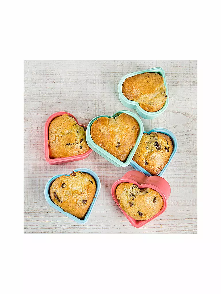 LURCH | Flexiform Moule à muffins cœur, lot de 6, mélange pastel | Multicolore