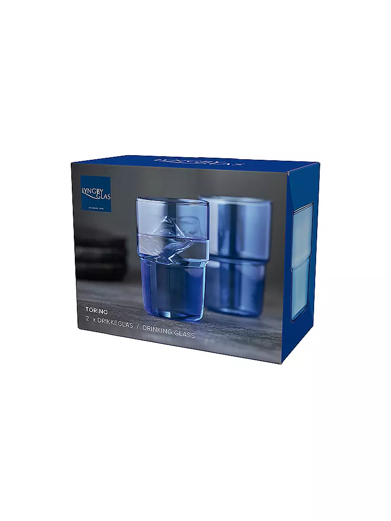 LYNGBY GLAS | Lot de 2 verres à boire TORINO 40 cl Bleu | 