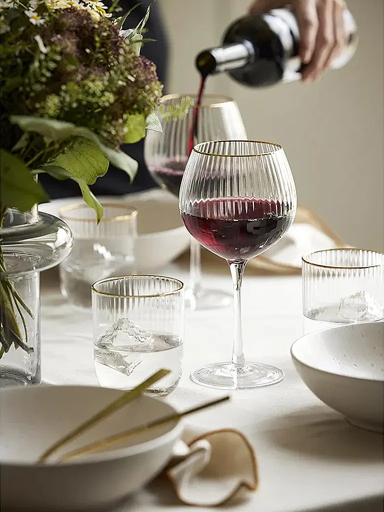 LYNGBY GLAS | Nom du produit : Set de gobelets 4 pièces avec bordure dorée PALERMO 35cl | Transparent