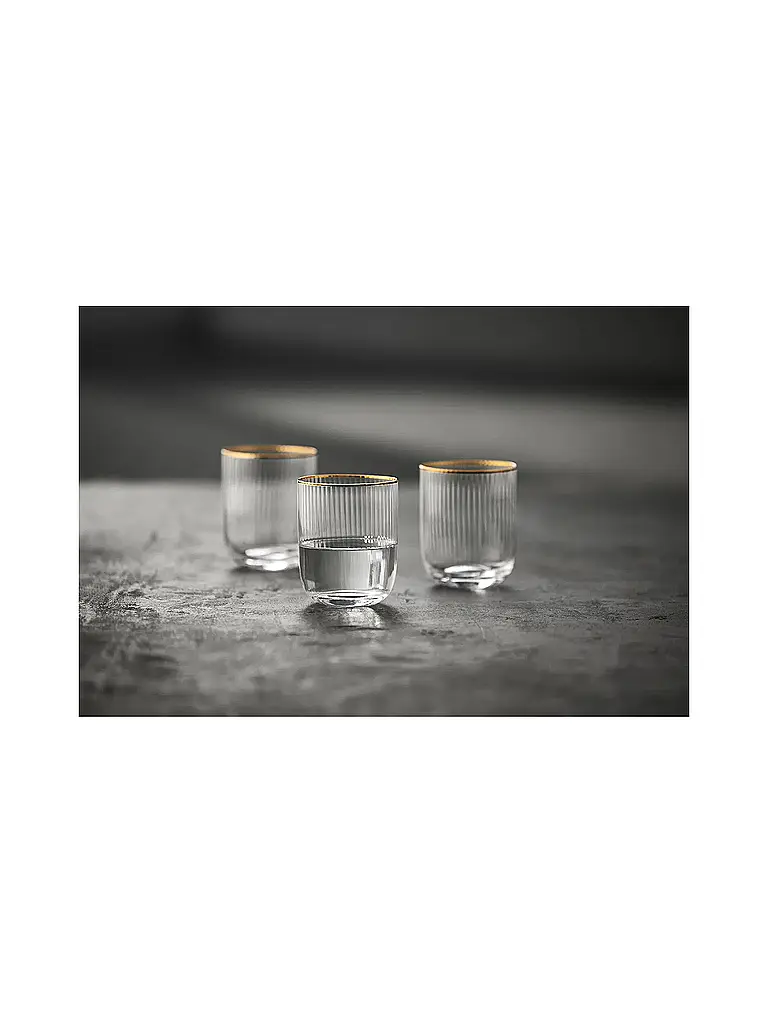LYNGBY GLAS | Nom du produit : Set de gobelets 4 pièces avec bordure dorée PALERMO 35cl | Transparent